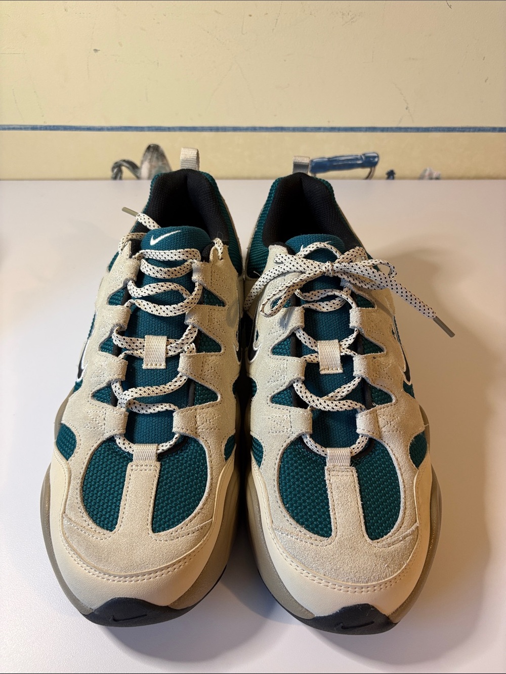 Size- 11.5 Nike Teal and Beige Chunky‎ Lace-Up Sneakers